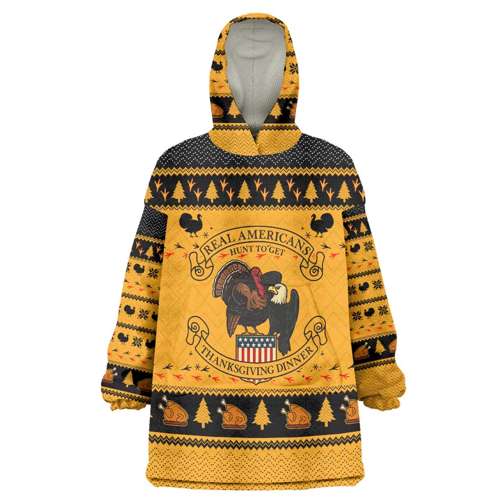 Americans Turkey Hunting Thanksgiving Christmas Wearable Blanket Hoodie Xmas Holiday Patterns - Wonder Print Shop