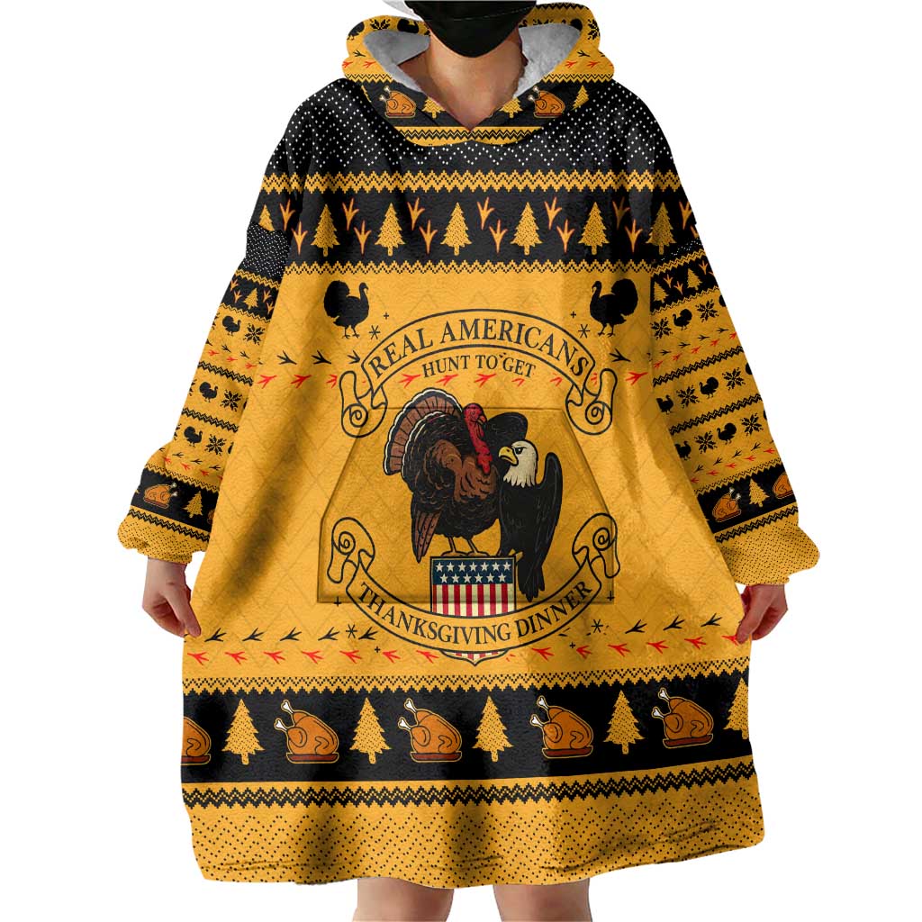 Americans Turkey Hunting Thanksgiving Christmas Wearable Blanket Hoodie Xmas Holiday Patterns - Wonder Print Shop
