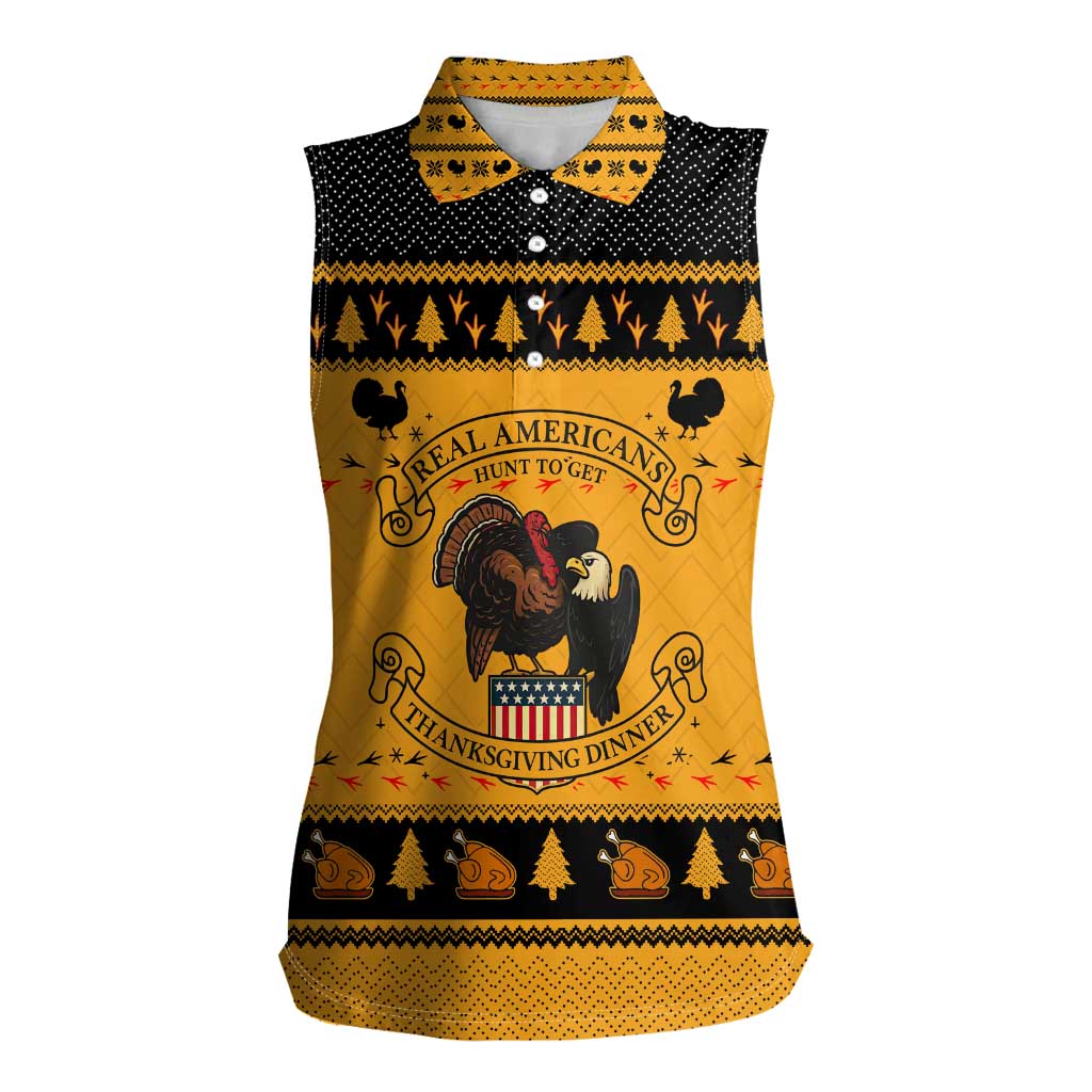 Americans Turkey Hunting Thanksgiving Christmas Women Sleeveless Polo Shirt Xmas Holiday Patterns - Wonder Print Shop