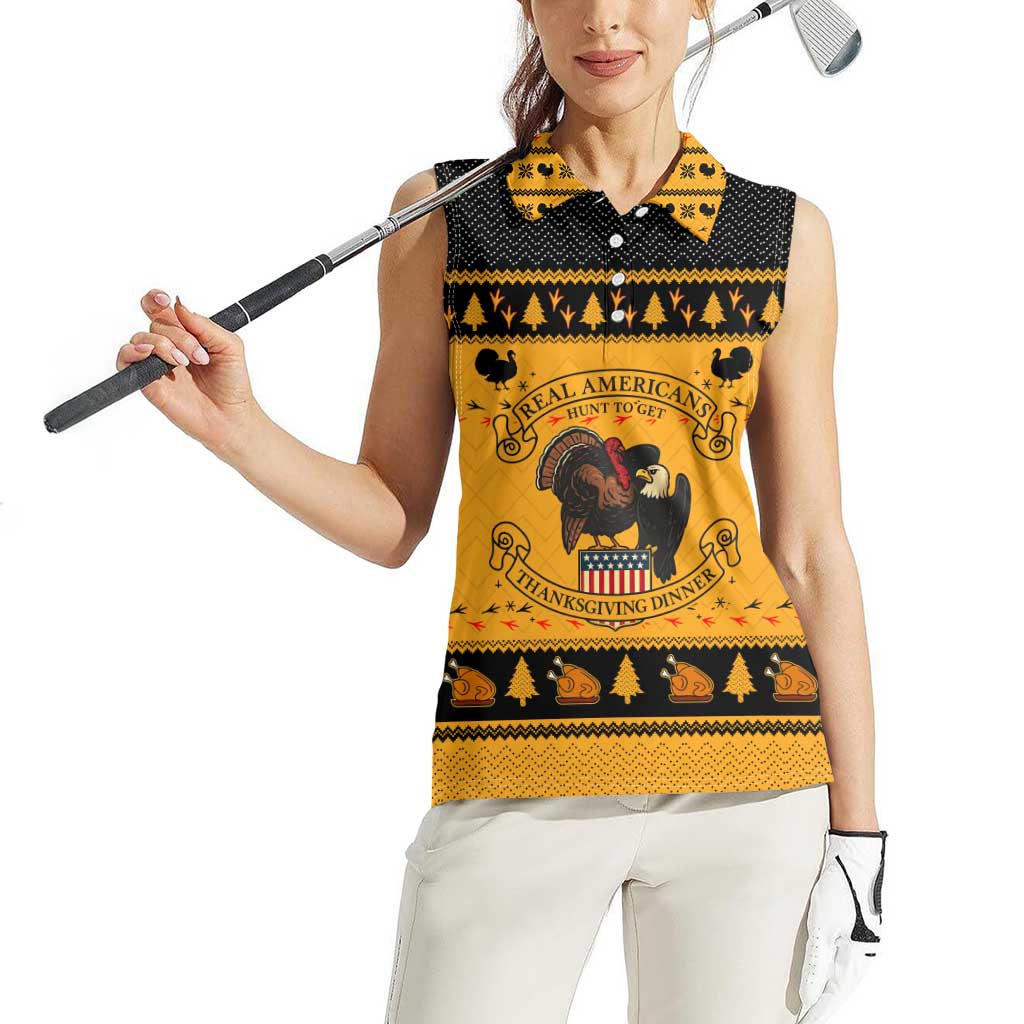 Americans Turkey Hunting Thanksgiving Christmas Women Sleeveless Polo Shirt Xmas Holiday Patterns - Wonder Print Shop