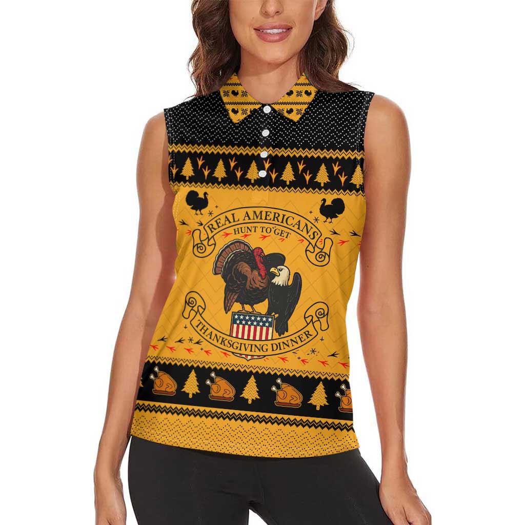 Americans Turkey Hunting Thanksgiving Christmas Women Sleeveless Polo Shirt Xmas Holiday Patterns - Wonder Print Shop