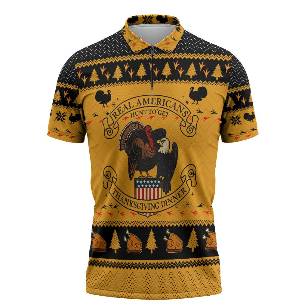 Americans Turkey Hunting Thanksgiving Christmas Zipper Polo Shirt Xmas Holiday Patterns - Wonder Print Shop