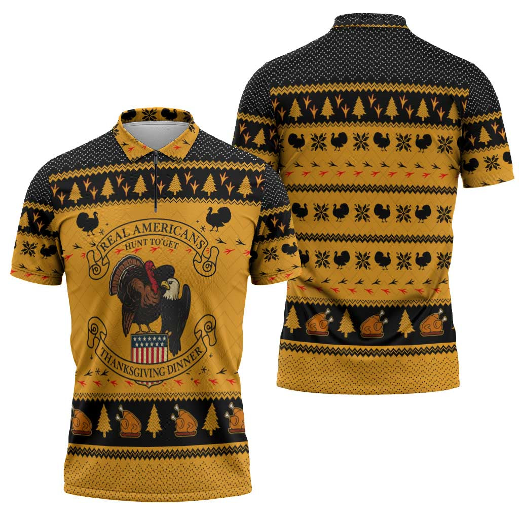 Americans Turkey Hunting Thanksgiving Christmas Zipper Polo Shirt Xmas Holiday Patterns - Wonder Print Shop