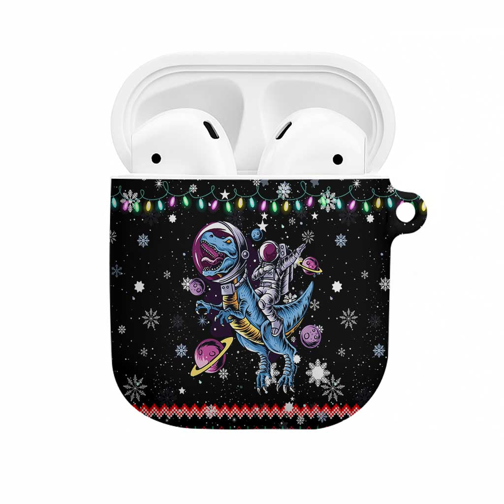Astronauts Ride A T Rex In Space With The Planet Christmas AirPods Case Xmas Holiday Patterns - Wonder Print Shop
