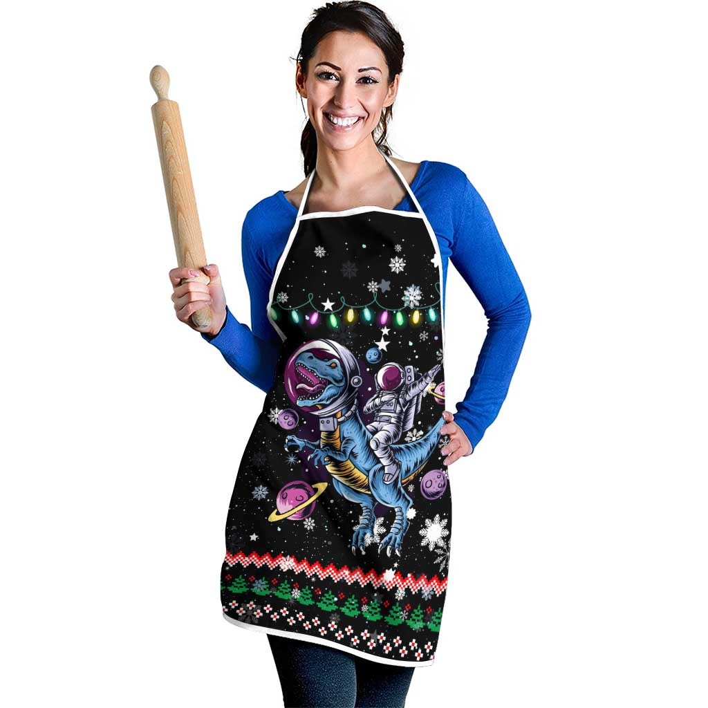 Astronauts Ride A T Rex In Space With The Planet Christmas Apron Xmas Holiday Patterns - Wonder Print Shop