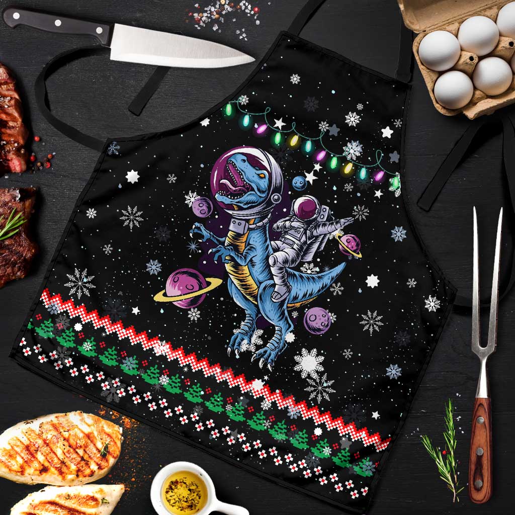 Astronauts Ride A T Rex In Space With The Planet Christmas Apron Xmas Holiday Patterns - Wonder Print Shop