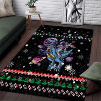 Astronauts Ride A T Rex In Space With The Planet Christmas Area Rug Xmas Holiday Patterns - Wonder Print Shop