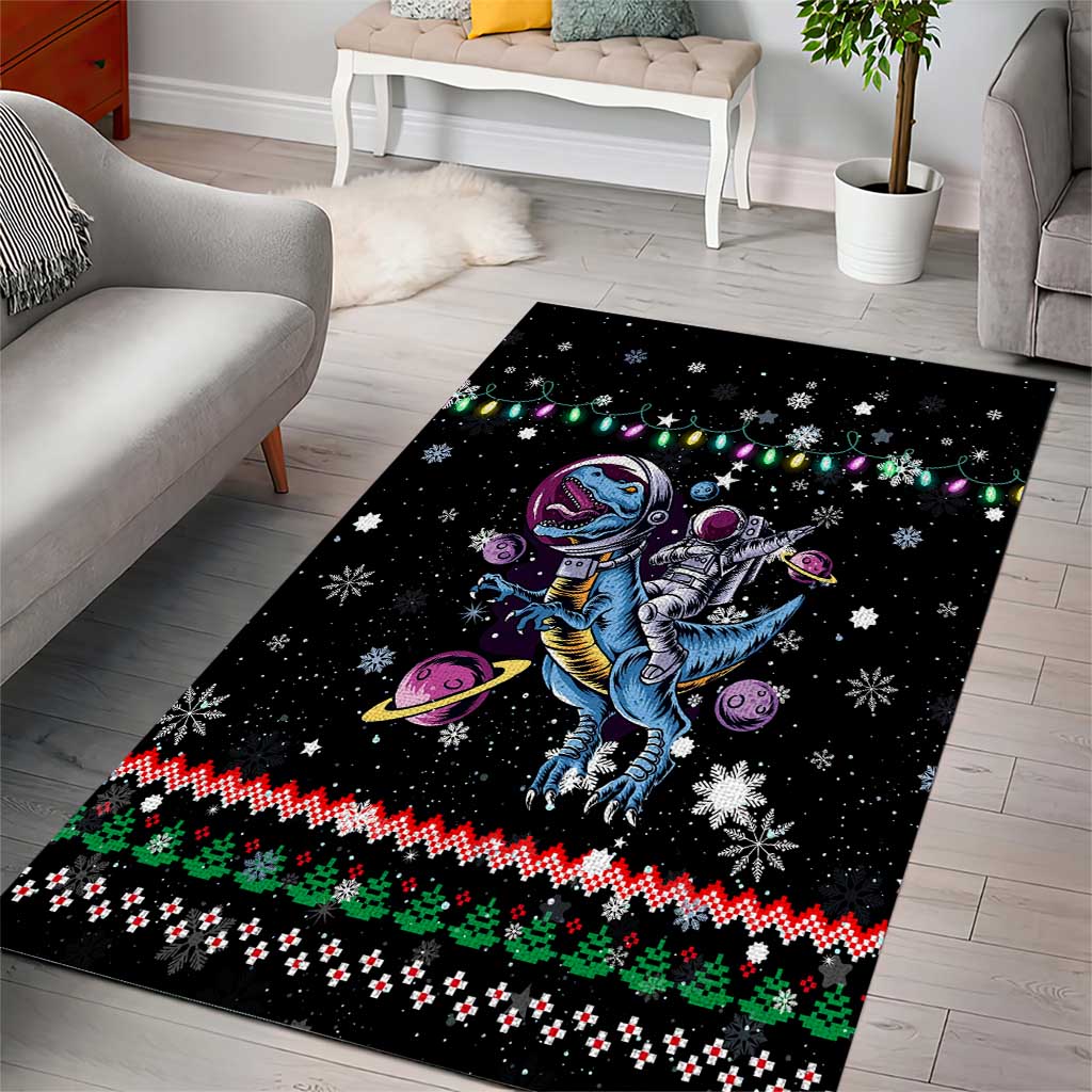 Astronauts Ride A T Rex In Space With The Planet Christmas Area Rug Xmas Holiday Patterns - Wonder Print Shop