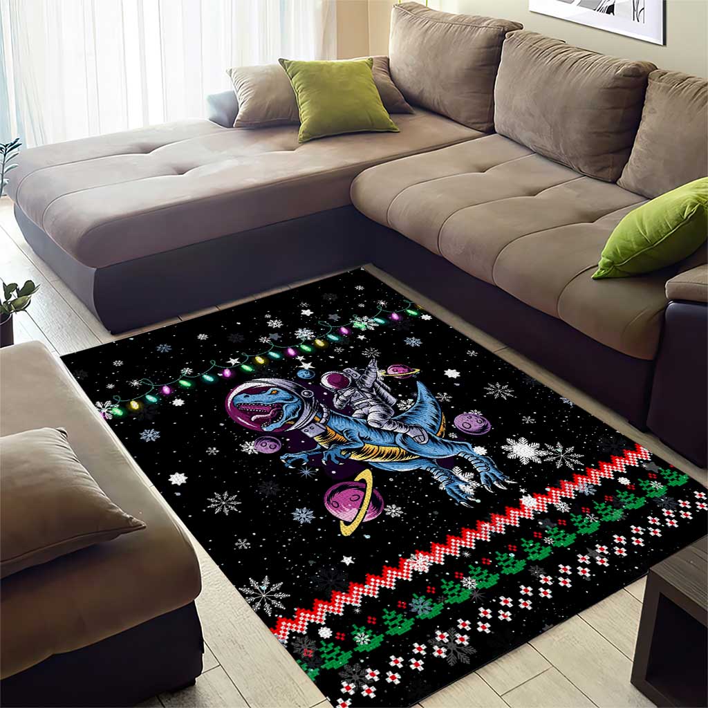 Astronauts Ride A T Rex In Space With The Planet Christmas Area Rug Xmas Holiday Patterns - Wonder Print Shop