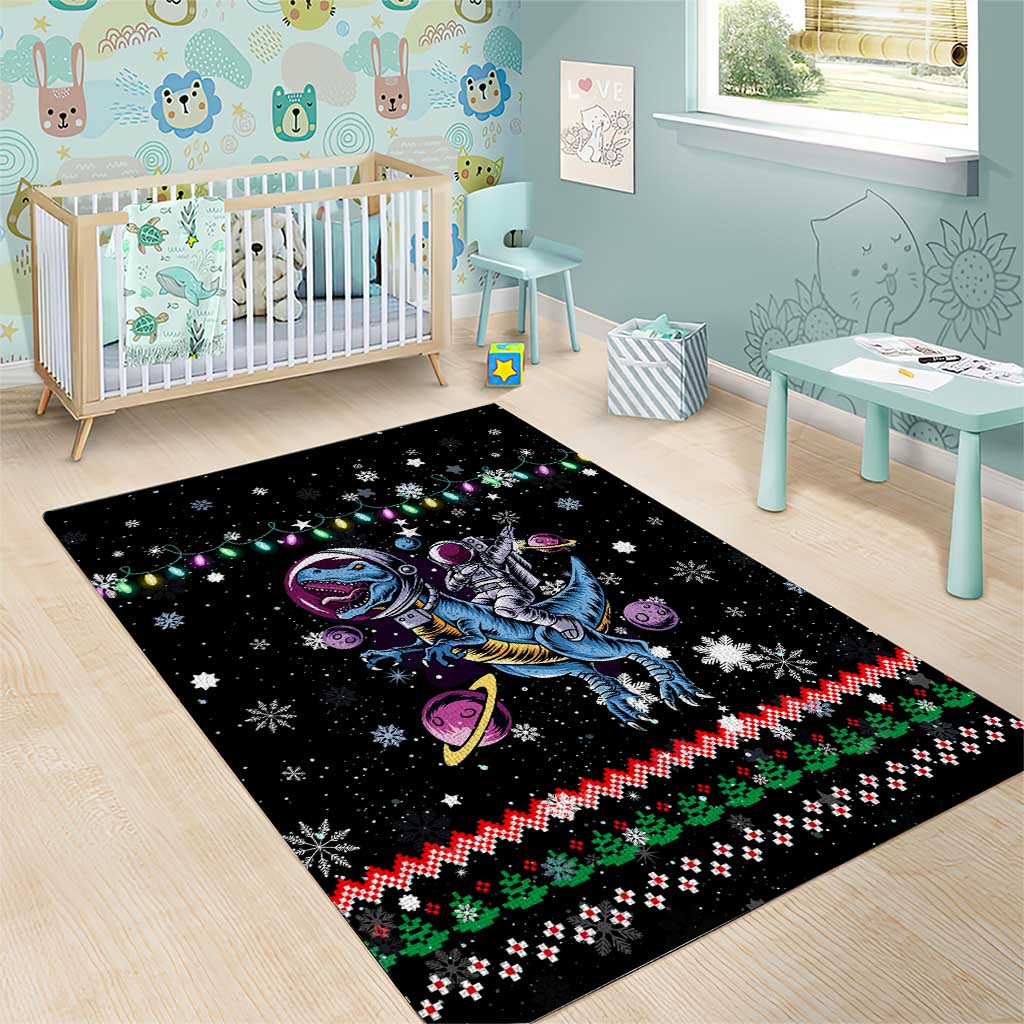 Astronauts Ride A T Rex In Space With The Planet Christmas Area Rug Xmas Holiday Patterns - Wonder Print Shop