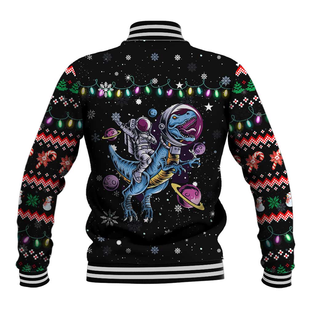 Astronauts Ride A T Rex In Space With The Planet Christmas Baseball Jacket Xmas Holiday Patterns - Wonder Print Shop