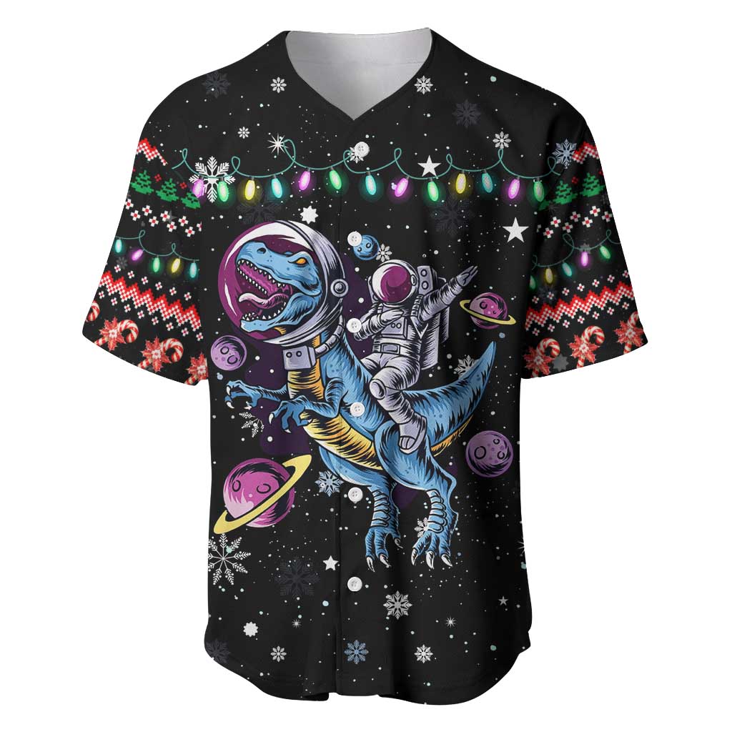 Astronauts Ride A T Rex In Space With The Planet Christmas Baseball Jersey Xmas Holiday Patterns - Wonder Print Shop