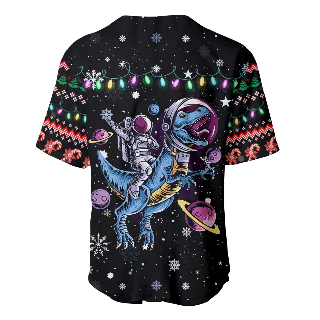 Astronauts Ride A T Rex In Space With The Planet Christmas Baseball Jersey Xmas Holiday Patterns - Wonder Print Shop