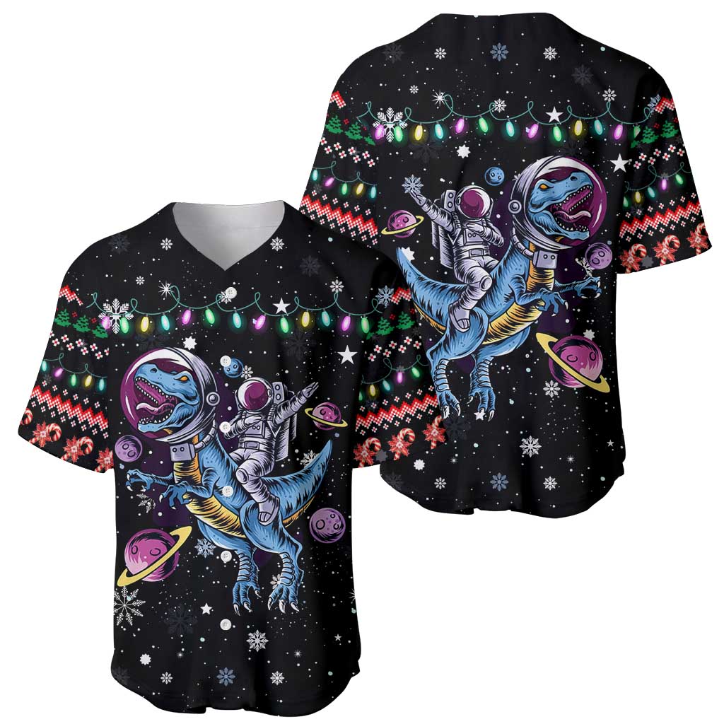 Astronauts Ride A T Rex In Space With The Planet Christmas Baseball Jersey Xmas Holiday Patterns - Wonder Print Shop
