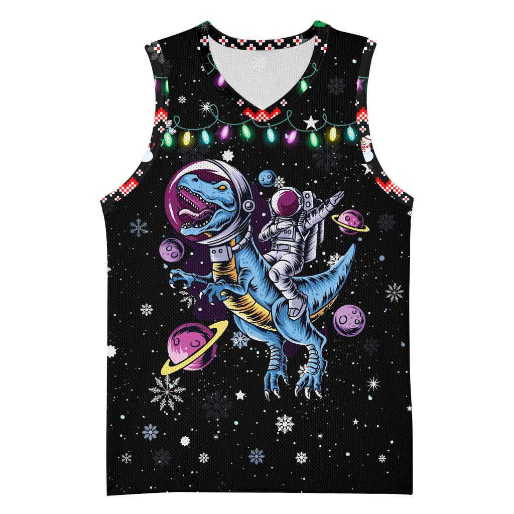 Astronauts Ride A T Rex In Space With The Planet Christmas Basketball Jersey Xmas Holiday Patterns - Wonder Print Shop