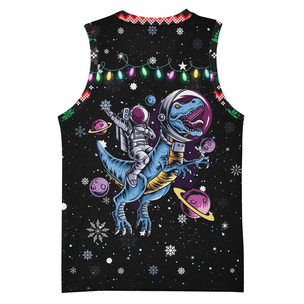 Astronauts Ride A T Rex In Space With The Planet Christmas Basketball Jersey Xmas Holiday Patterns - Wonder Print Shop