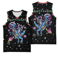 Astronauts Ride A T Rex In Space With The Planet Christmas Basketball Jersey Xmas Holiday Patterns - Wonder Print Shop