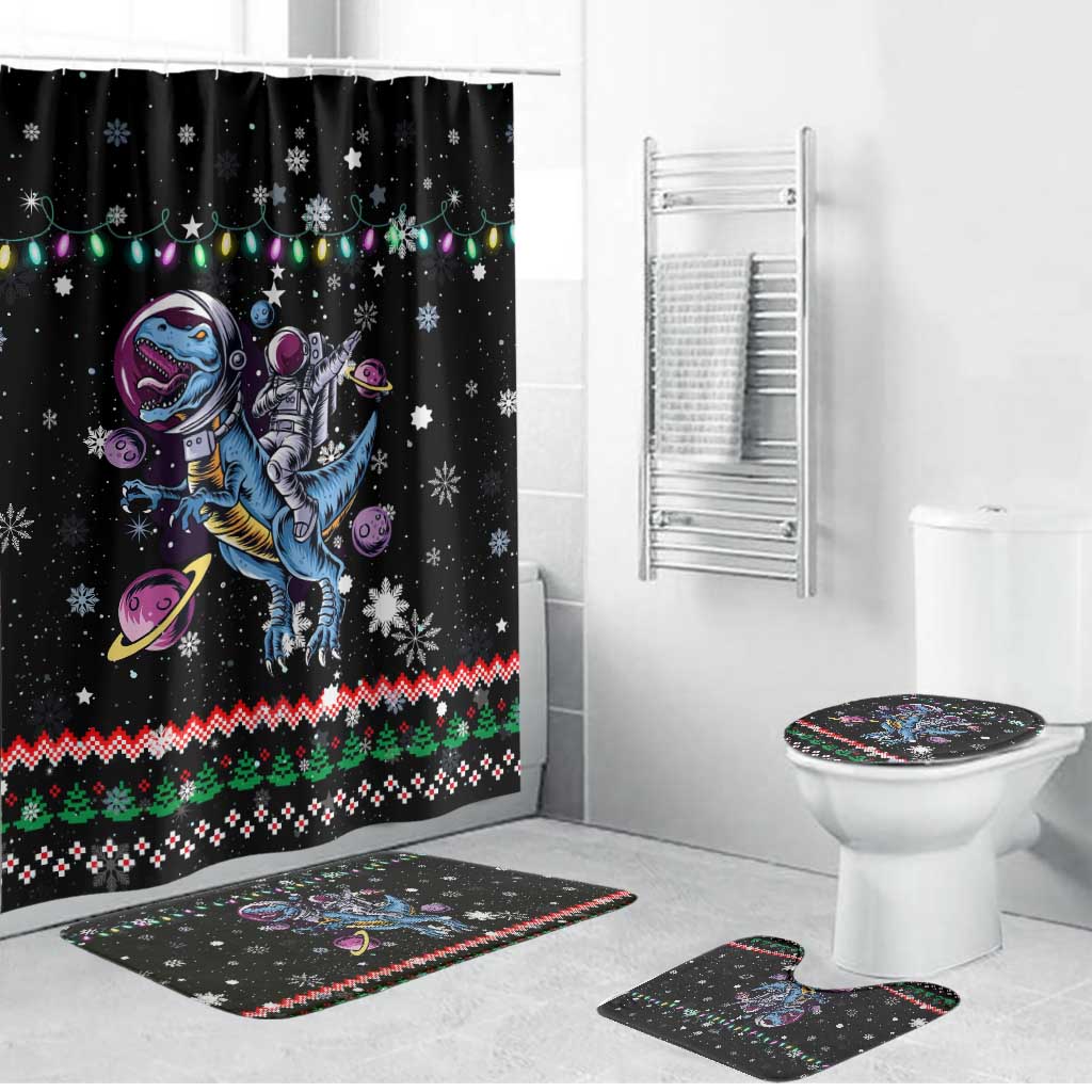 Astronauts Ride A T Rex In Space With The Planet Christmas Bathroom Set Xmas Holiday Patterns - Wonder Print Shop