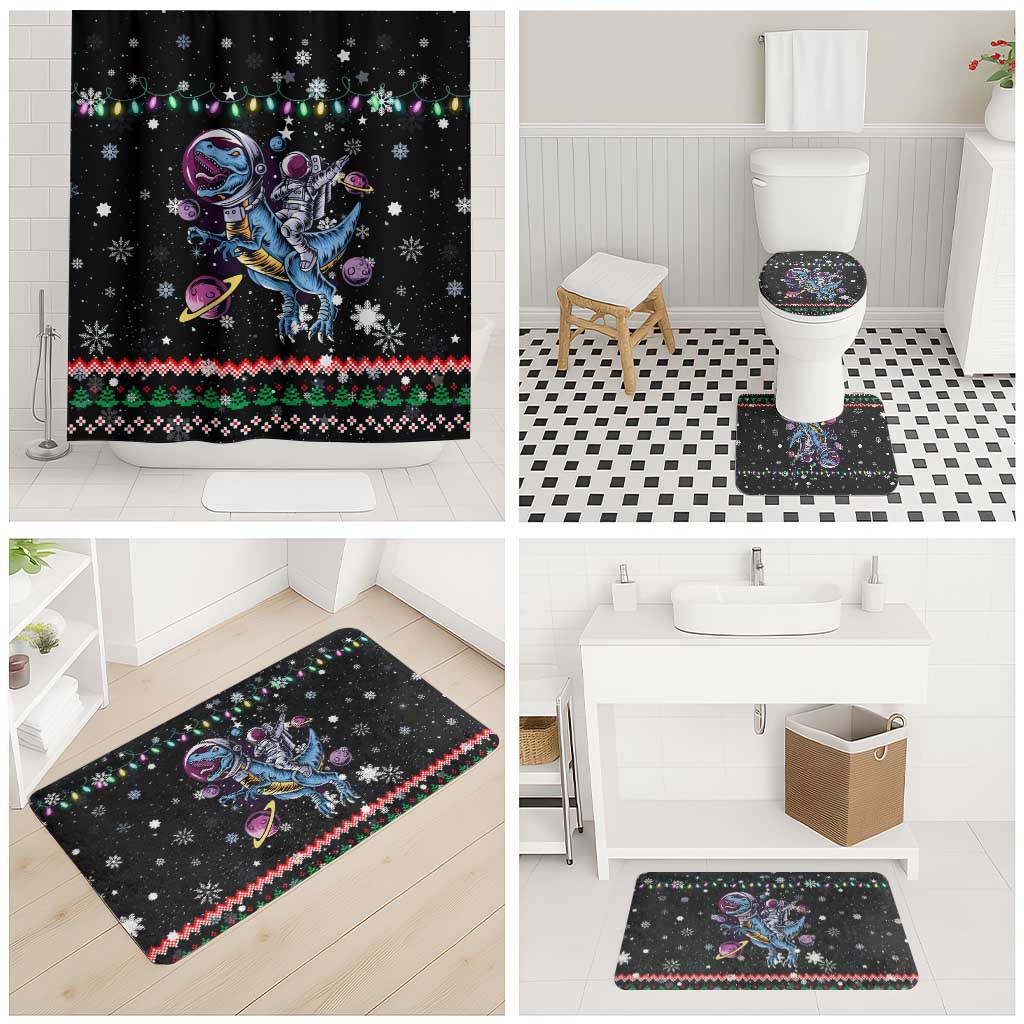 Astronauts Ride A T Rex In Space With The Planet Christmas Bathroom Set Xmas Holiday Patterns - Wonder Print Shop