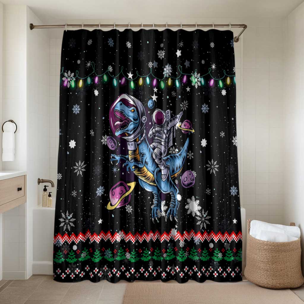 Astronauts Ride A T Rex In Space With The Planet Christmas Bathroom Set Xmas Holiday Patterns - Wonder Print Shop