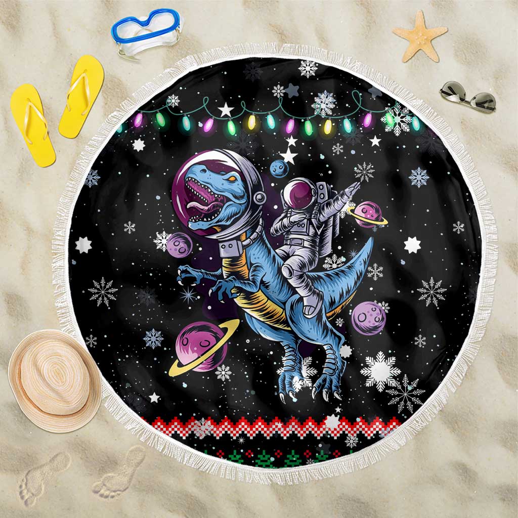 Astronauts Ride A T Rex In Space With The Planet Christmas Beach Blanket Xmas Holiday Patterns - Wonder Print Shop