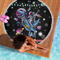 Astronauts Ride A T Rex In Space With The Planet Christmas Beach Blanket Xmas Holiday Patterns - Wonder Print Shop