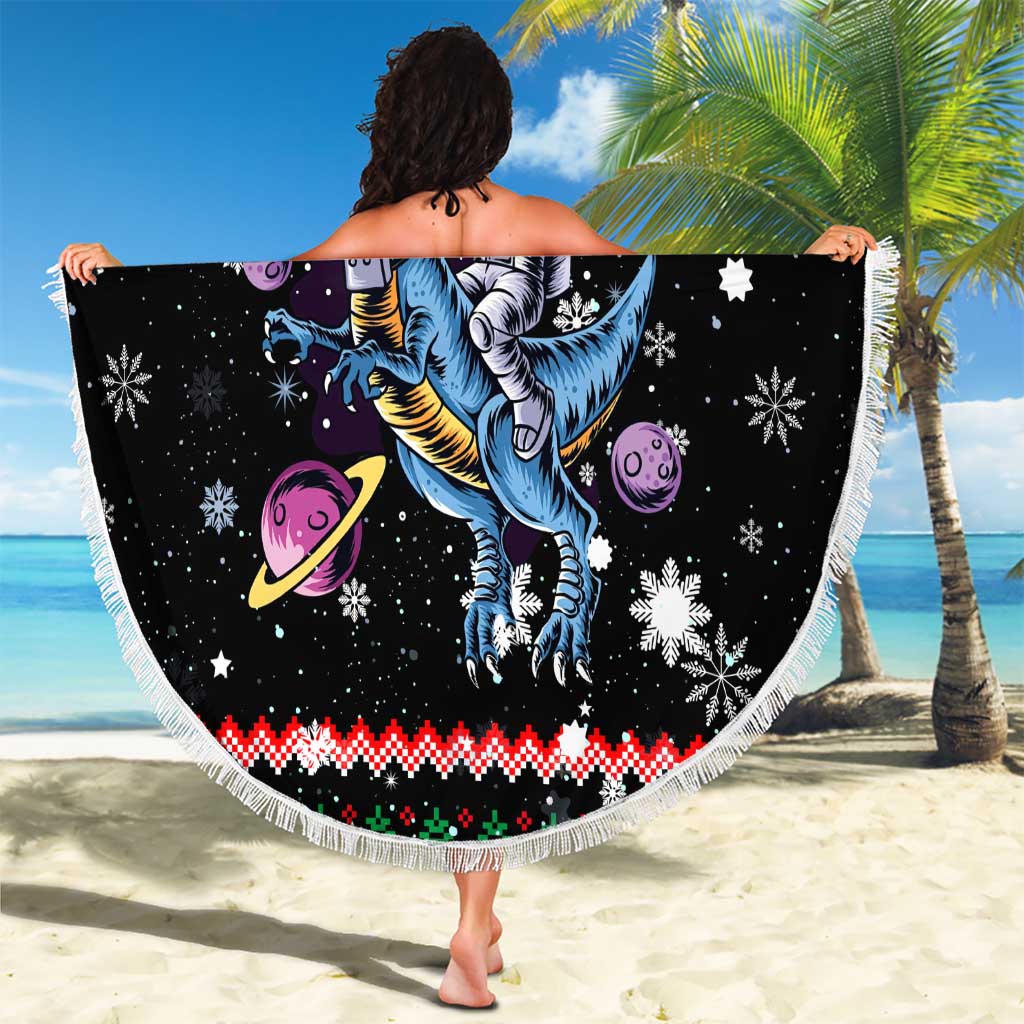 Astronauts Ride A T Rex In Space With The Planet Christmas Beach Blanket Xmas Holiday Patterns - Wonder Print Shop