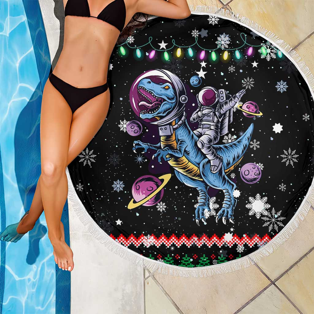 Astronauts Ride A T Rex In Space With The Planet Christmas Beach Blanket Xmas Holiday Patterns - Wonder Print Shop