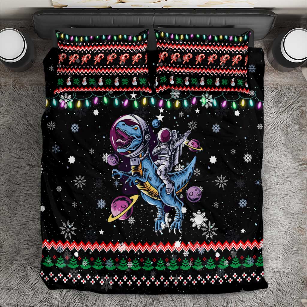Astronauts Ride A T Rex In Space With The Planet Christmas Bedding Set Xmas Holiday Patterns - Wonder Print Shop