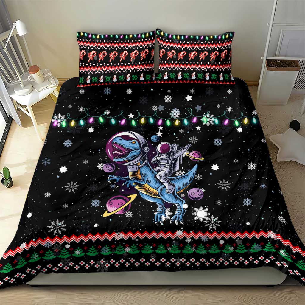 Astronauts Ride A T Rex In Space With The Planet Christmas Bedding Set Xmas Holiday Patterns - Wonder Print Shop