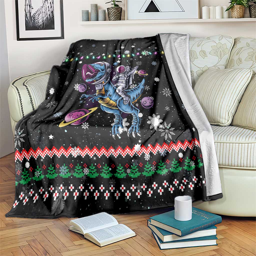 Astronauts Ride A T Rex In Space With The Planet Christmas Blanket Xmas Holiday Patterns - Wonder Print Shop