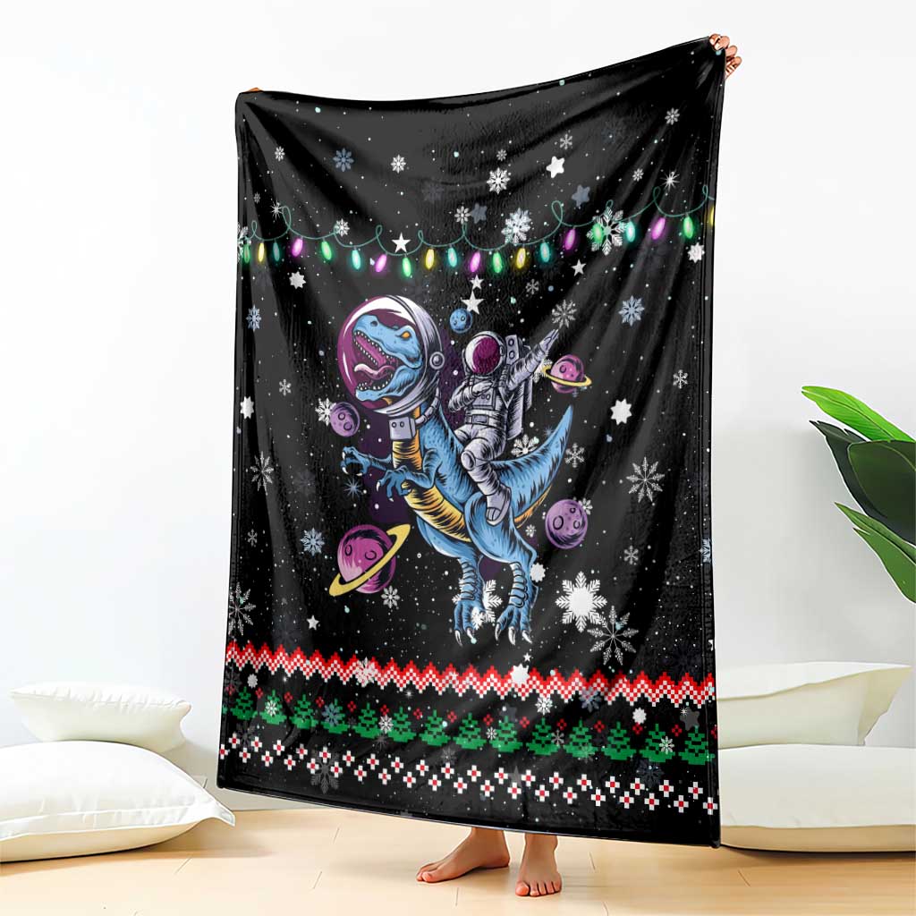 Astronauts Ride A T Rex In Space With The Planet Christmas Blanket Xmas Holiday Patterns - Wonder Print Shop