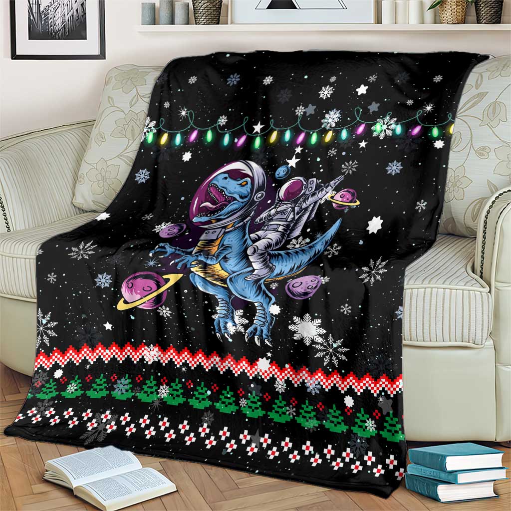 Astronauts Ride A T Rex In Space With The Planet Christmas Blanket Xmas Holiday Patterns - Wonder Print Shop