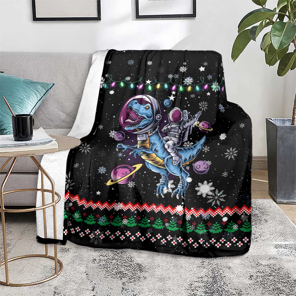 Astronauts Ride A T Rex In Space With The Planet Christmas Blanket Xmas Holiday Patterns - Wonder Print Shop
