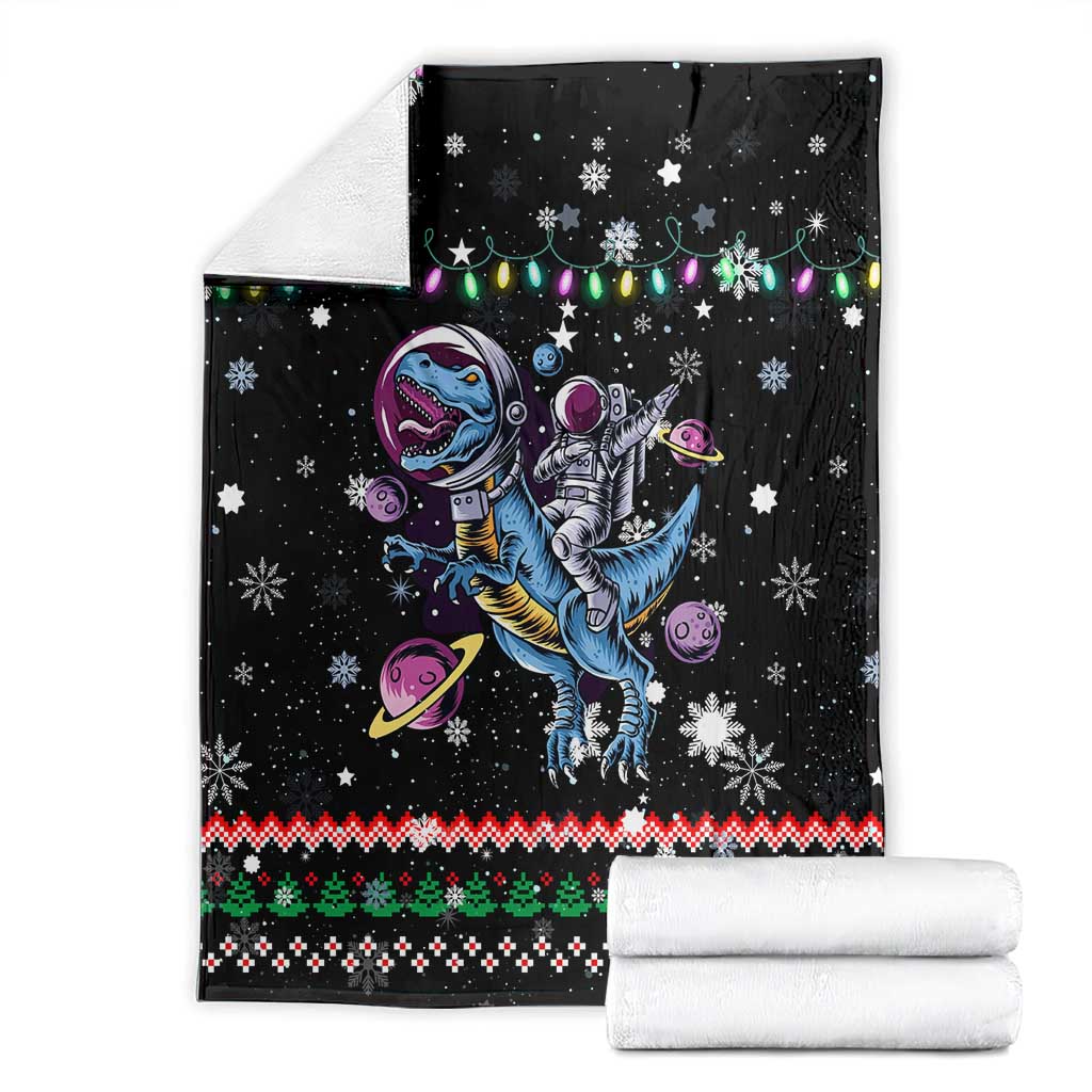 Astronauts Ride A T Rex In Space With The Planet Christmas Blanket Xmas Holiday Patterns - Wonder Print Shop