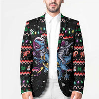 Astronauts Ride A T Rex In Space With The Planet Christmas Blazer Xmas Holiday Patterns - Wonder Print Shop