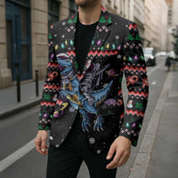 Astronauts Ride A T Rex In Space With The Planet Christmas Blazer Xmas Holiday Patterns - Wonder Print Shop