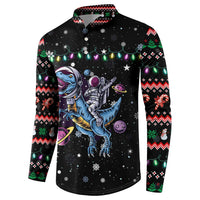 Astronauts Ride A T Rex In Space With The Planet Christmas Button Sweatshirt Xmas Holiday Patterns - Wonder Print Shop