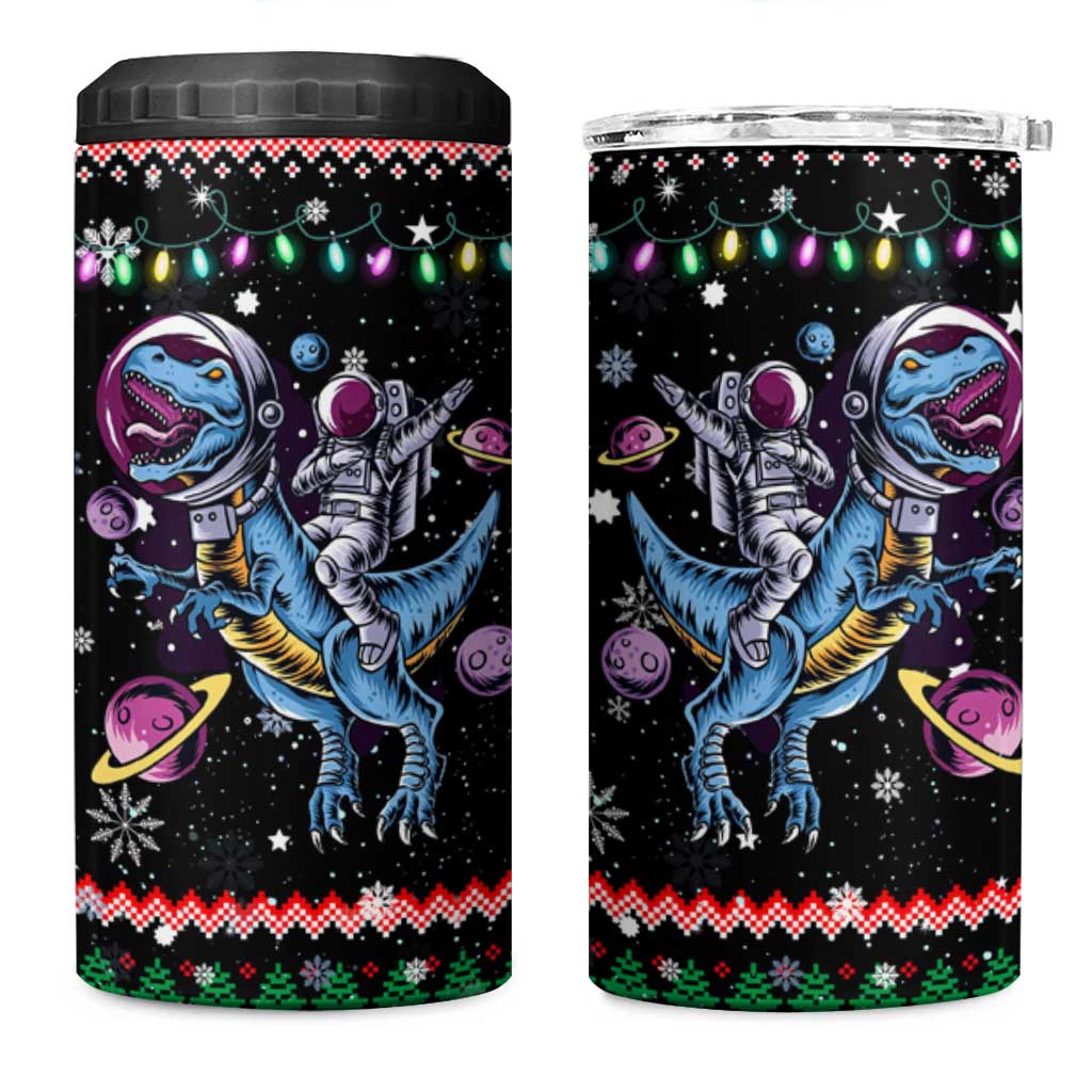 Astronauts Ride A T Rex In Space With The Planet Christmas 4 in 1 Can Cooler Tumbler Xmas Holiday Patterns - Wonder Print Shop