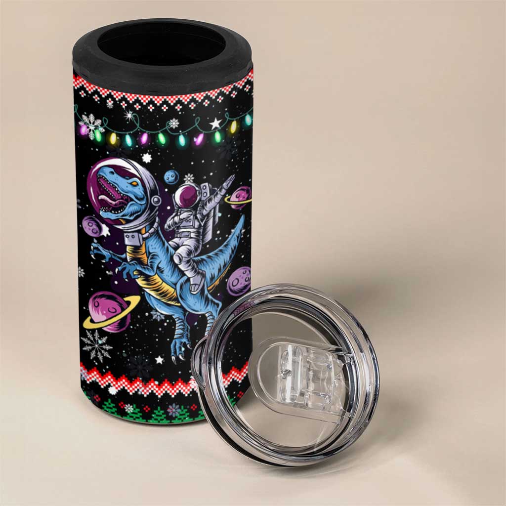 Astronauts Ride A T Rex In Space With The Planet Christmas 4 in 1 Can Cooler Tumbler Xmas Holiday Patterns - Wonder Print Shop