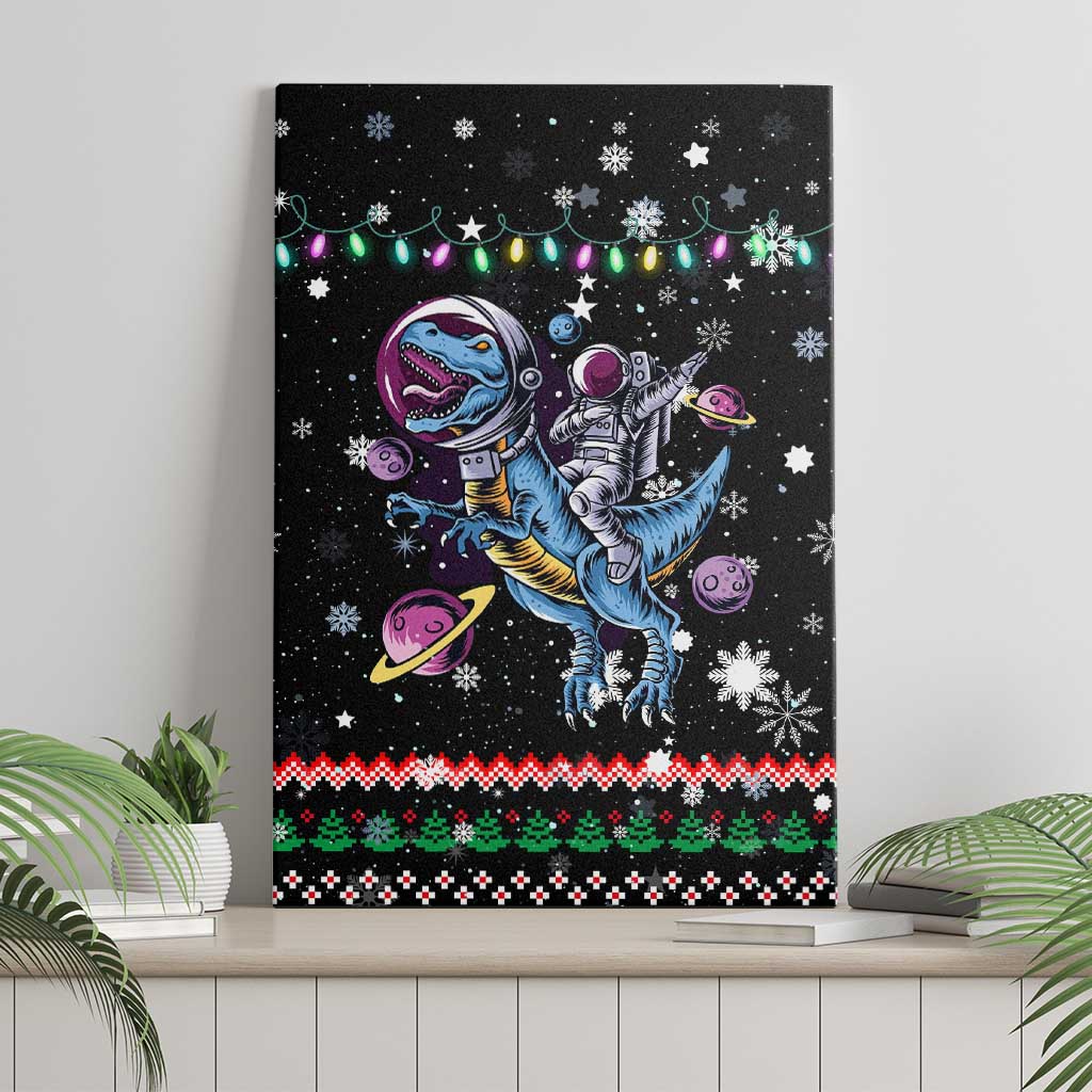 Astronauts Ride A T Rex In Space With The Planet Christmas Canvas Wall Art Xmas Holiday Patterns - Wonder Print Shop