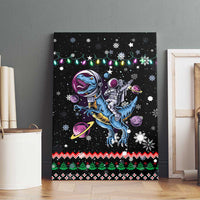 Astronauts Ride A T Rex In Space With The Planet Christmas Canvas Wall Art Xmas Holiday Patterns - Wonder Print Shop