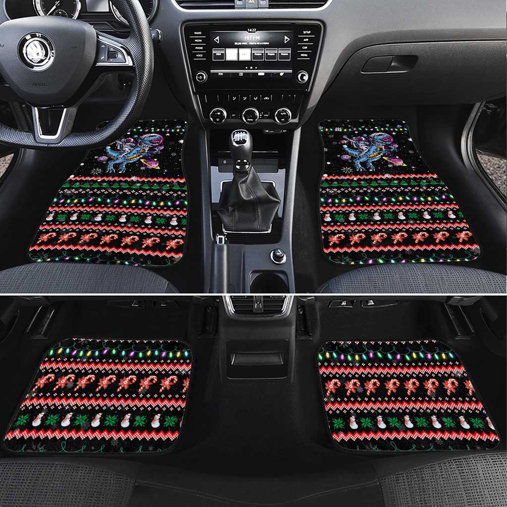 Astronauts Ride A T Rex In Space With The Planet Christmas Car Mats Xmas Holiday Patterns - Wonder Print Shop