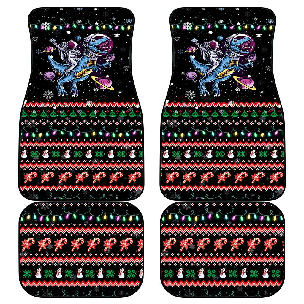 Astronauts Ride A T Rex In Space With The Planet Christmas Car Mats Xmas Holiday Patterns - Wonder Print Shop