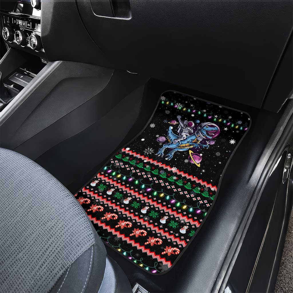 Astronauts Ride A T Rex In Space With The Planet Christmas Car Mats Xmas Holiday Patterns - Wonder Print Shop