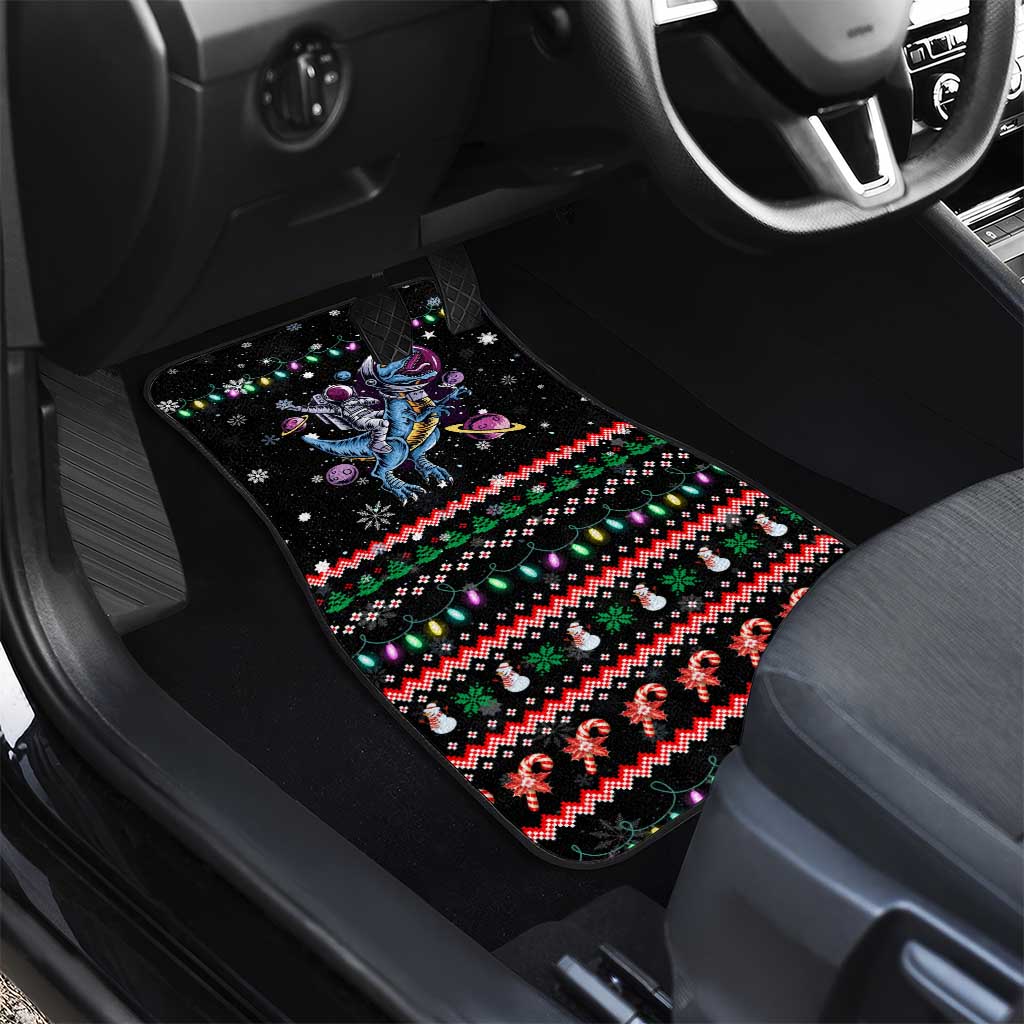 Astronauts Ride A T Rex In Space With The Planet Christmas Car Mats Xmas Holiday Patterns - Wonder Print Shop