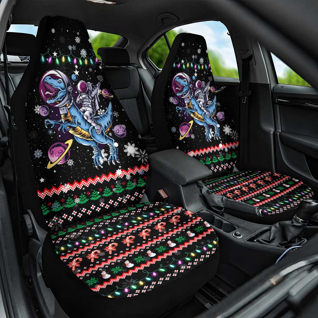 Astronauts Ride A T Rex In Space With The Planet Christmas Car Seat Cover Xmas Holiday Patterns - Wonder Print Shop