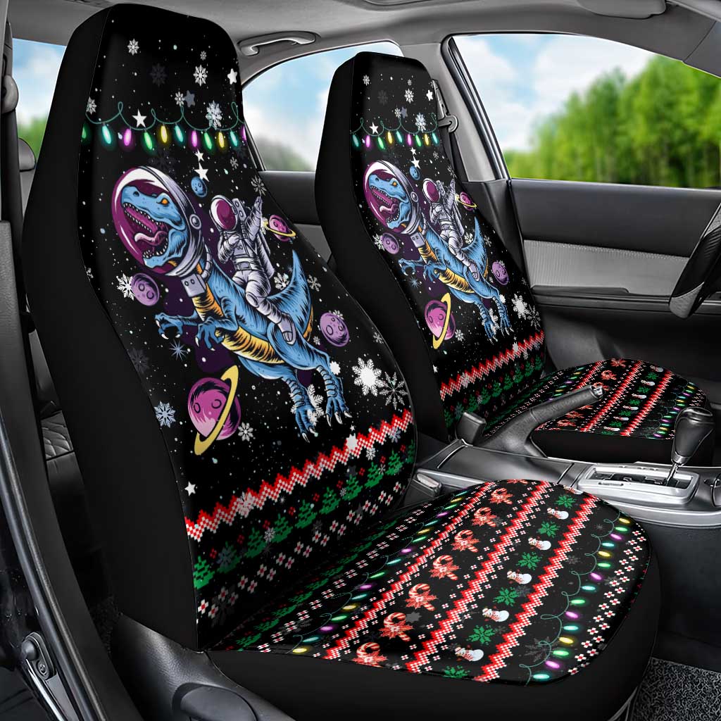 Astronauts Ride A T Rex In Space With The Planet Christmas Car Seat Cover Xmas Holiday Patterns - Wonder Print Shop