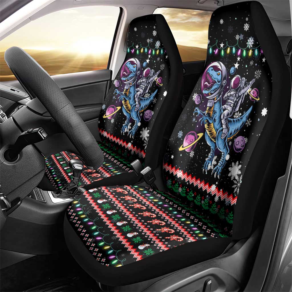 Astronauts Ride A T Rex In Space With The Planet Christmas Car Seat Cover Xmas Holiday Patterns - Wonder Print Shop
