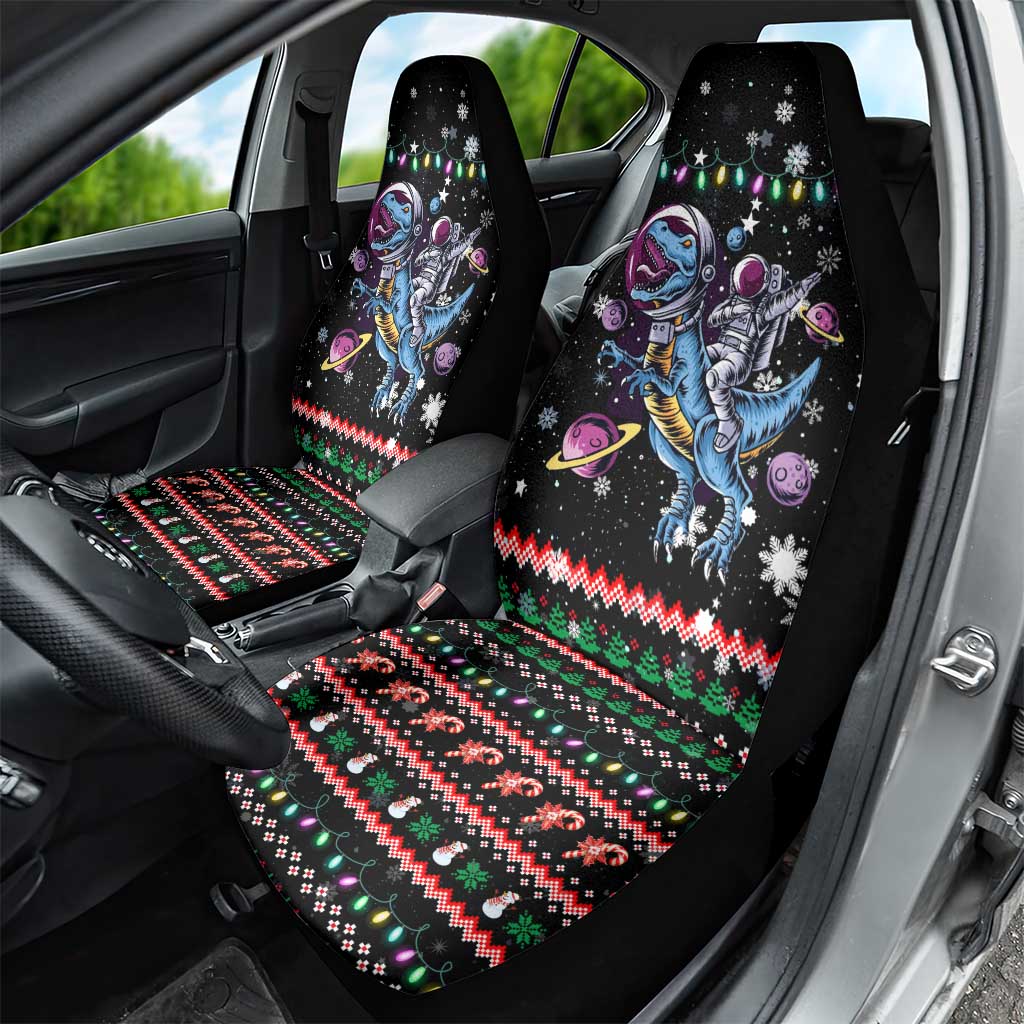 Astronauts Ride A T Rex In Space With The Planet Christmas Car Seat Cover Xmas Holiday Patterns - Wonder Print Shop
